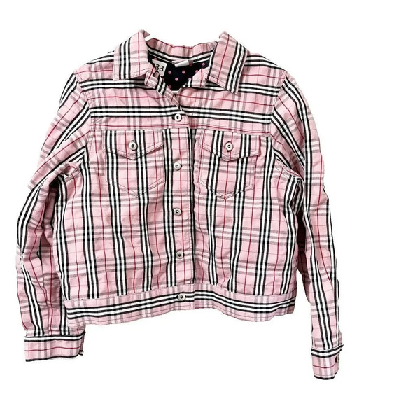 Vtg 90s Women Pink Black Jacket Button Up Medium Plaid Clueless Long Sleeve - Picture 1 of 8